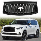 For 2018/2019/2020/2021 INFINITI QX80 Front Upper Grille Gloss Black W/ Camera Hole Grill