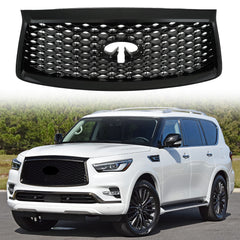 For 2018/2019/2020/2021 INFINITI QX80 Front Upper Grille Gloss Black W/ Camera Hole Grill
