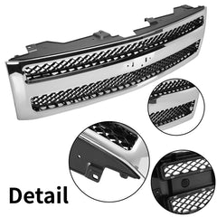 For Silverado 1500 2007-2013 Chrome Shell Front Grille w/Black Insert Trim Grill