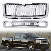 For GMC Sierra 1500 (2007 2008 2009 2010 2011 2012 2013)Chrome Front Bumper Upper Grill + Lower Grille