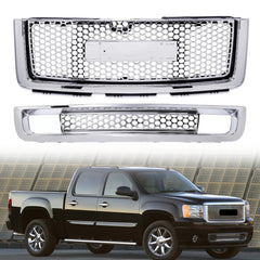 For GMC Sierra 1500 (2007 2008 2009 2010 2011 2012 2013)Chrome Front Bumper Upper Grill + Lower Grille