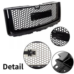 For 2007 2008 2009 2010 2011 2012 2013 GMC Sierra 1500 Gloss Black Denali Front Upper Bumper Hood Mesh Grille
