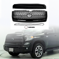 Front Grille & Hood Bulge Molding Grill For 2014-2021 Toyota Tundra Gloss Black