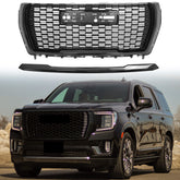 Smooth black front grille and grill cover molded decoration Fit for 2021/2022/2023 GMC Yukon Denali
