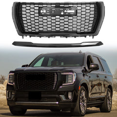 Smooth black front grille and grill cover molded decoration Fit for 2021/2022/2023 GMC Yukon Denali