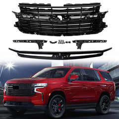 For 2021/2022/2023/2024 Chevrolet Tahoe/Suburban Gloss Black Front Upper Grille Grill Trim