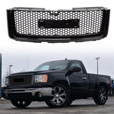 For 2007 2008 2009 2010 2011 2012 2013 GMC Sierra 1500 Gloss Black Denali Front Upper Bumper Hood Mesh Grille