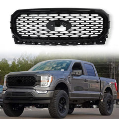 For 2021-2023 Ford F150 F-150 XLT Front Bumper Grill Grille Gloss Black Surround