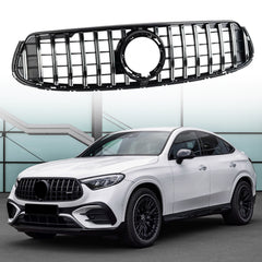 Front GT R Grille Fit 2020/2021/2022/2023 X253 GLC300 GLC43 Coupe Black Chrome W/ Camera Hole