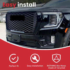 Glossy Black Front Grille&Grill Hood Molding Trim For 2021-2023 GMC Yukon Denali
