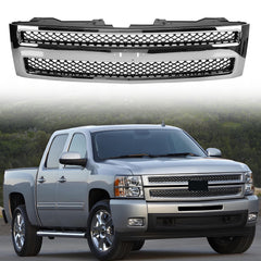 For Silverado 1500 2007-2013 Chrome Shell Front Grille w/Black Insert Trim Grill