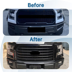 Front Bumper Upper Grille ABS Gloss Black Horizontal Front Mesh Bumper Upper Grille Grill Fit For 2015 2016 2017 Ford F150 Heat Corrosion Impact Resistant Waterproof Plastic