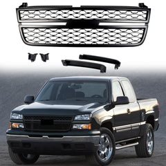 Front Upper Grille Black For 2005/2006/2007 Chevy Silverado 1500 2500HD 3500 Pickup