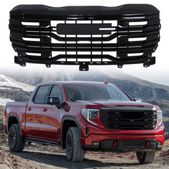 Plastic Front Grille Assembly For GMC Sierra 1500 AT4/AT4X 2022/2023/2024 Gloss Black
