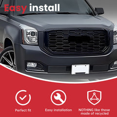 Glossy Black Denali Style Front Bumper Grille Grill For 2015-2020 GMC Yukon XL