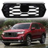 Front Grille Fit For 2023-2024 Honda Pilot Gloss Black Plastic W/Chrome Trim