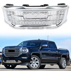 Front Upper Chrome Mesh Grille Fits 2016-2018 GMC Sierra 1500 Denali Style