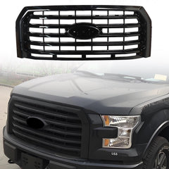 Front Bumper Upper Grille ABS Gloss Black Horizontal Front Mesh Bumper Upper Grille Grill Fit For 2015 2016 2017 Ford F150 Heat Corrosion Impact Resistant Waterproof Plastic