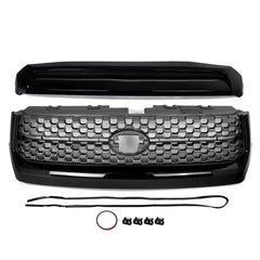Front Grille & Hood Bulge Molding Grill For 2014-2021 Toyota Tundra Gloss Black