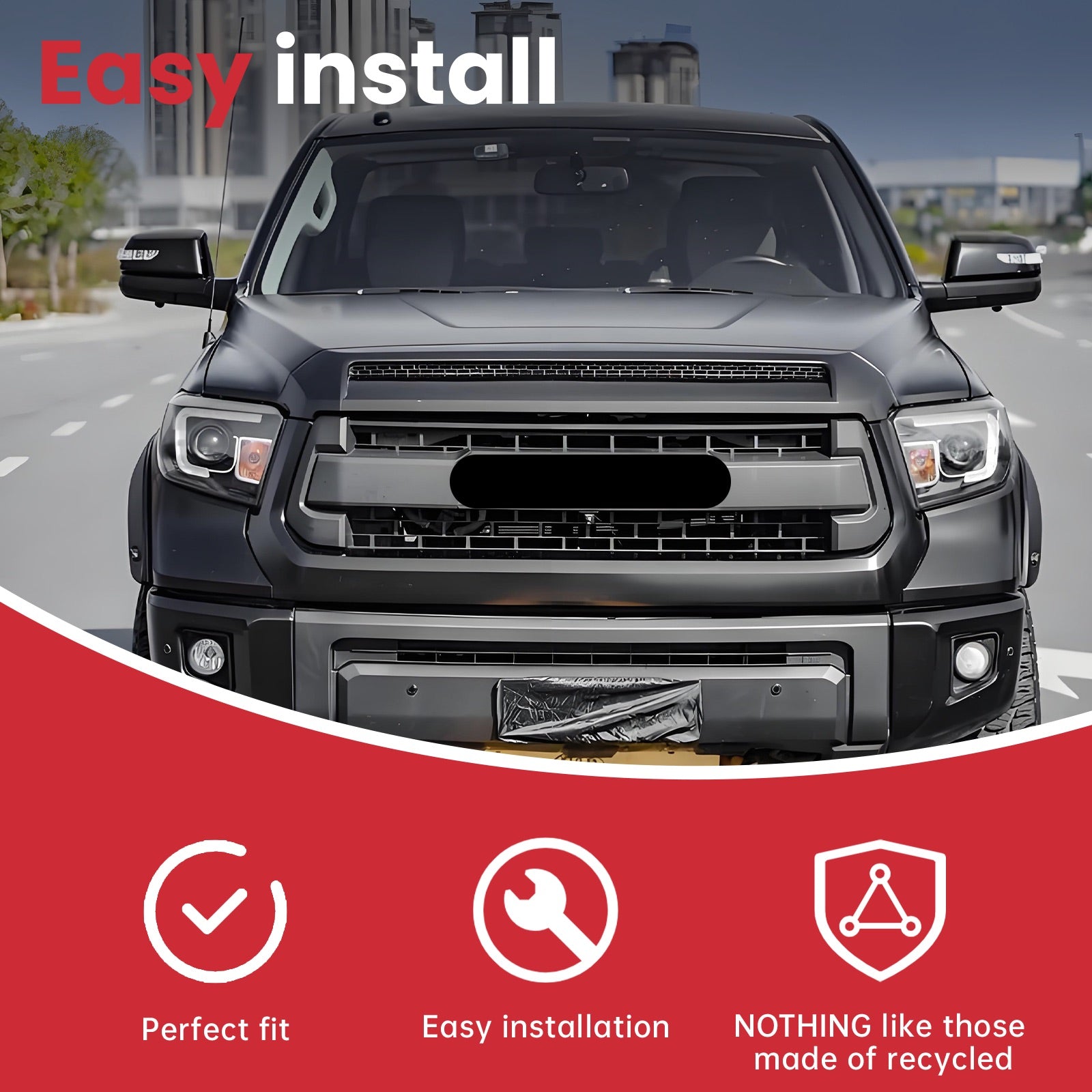 Front Upper Hood Bulge Molding Matte Fit For 2014-2021 Toyota Tundra Black