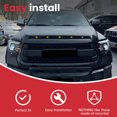 For 2014-2021 Toyota Tundra Front Upper Hood Bulge Molding Grille W/ Light Gloss Black