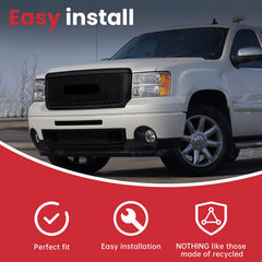 For 2007 2008 2009 2010 2011 2012 2013 GMC Sierra 1500 Denali Pickup Upper Lower Grille Hood Molding Black