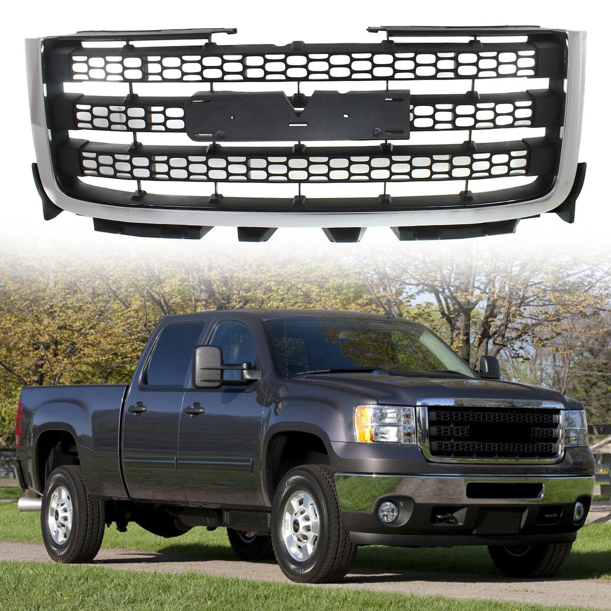 Grille Chrome with Textured Black For 2011/2012/2013/2014 GMC Sierra 2500 HD Sierra 3500 HD