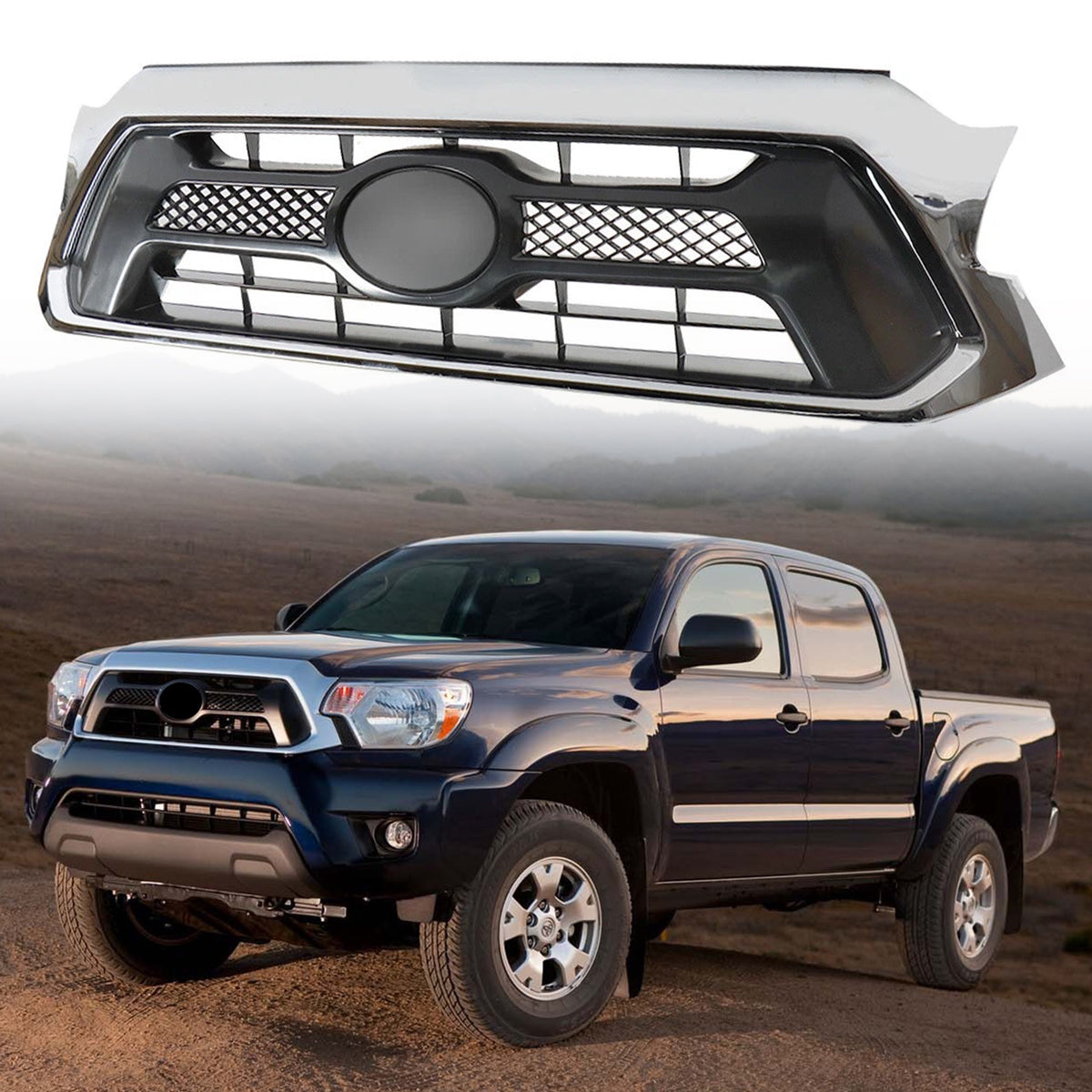 Fit For Toyota Tacoma 2012 2013 2014 2015 Front Bumper Grille Chrome Shell Black