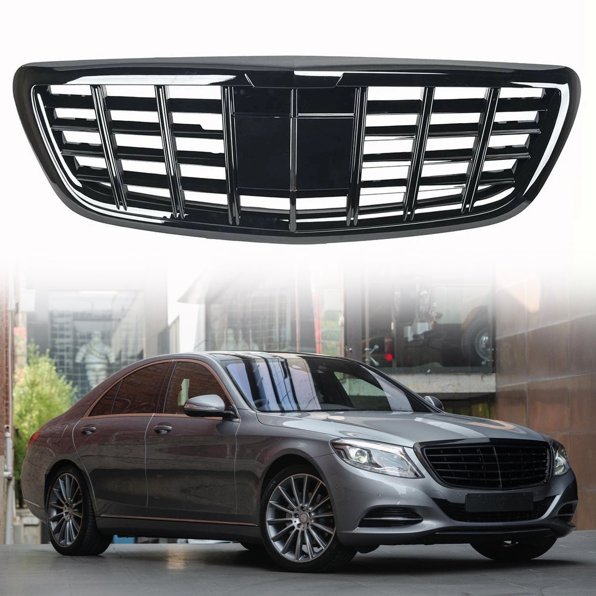 All Black New Grille For 2013/2014/2015/2016/2017/2018/2019/2020 S-Class W222 S400 S500 w/Camera Hole