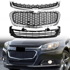 Fits 2014/2015/2016 Chevrolet Malibu Front Upper Center Lower Grille Grill Set 3pcs