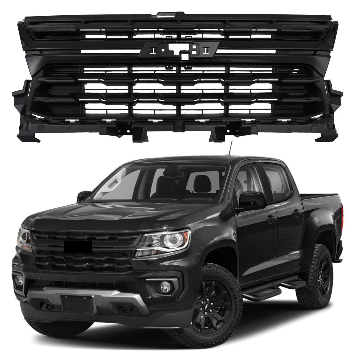 For 2021-2022 Chevrolet Colorado Upper Grille Bumper Grill W/ Gloss Black Trim