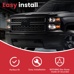 FRONT BUMPER GRILLE UPPER GRILL FOR CHEVY SILVERADO 1500 2014-2015 GLOSSY BLACK
