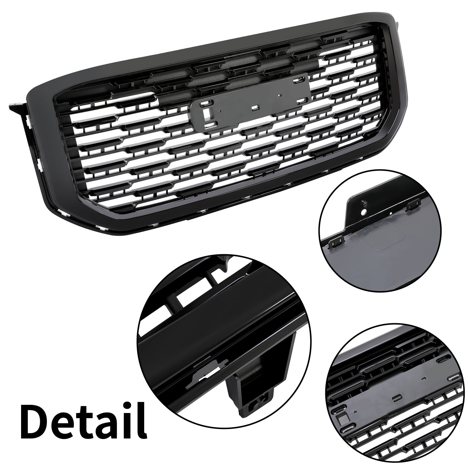 Glossy Black Denali Style Front Bumper Grille Grill For 2015-2020 GMC Yukon XL