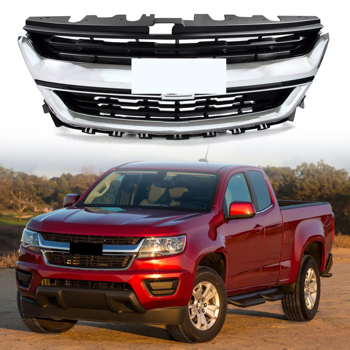 For 2015/2016/2017/2018/2019/2020 Chevrolet Colorado Front Bumper Upper Grille Black Chrome Grill