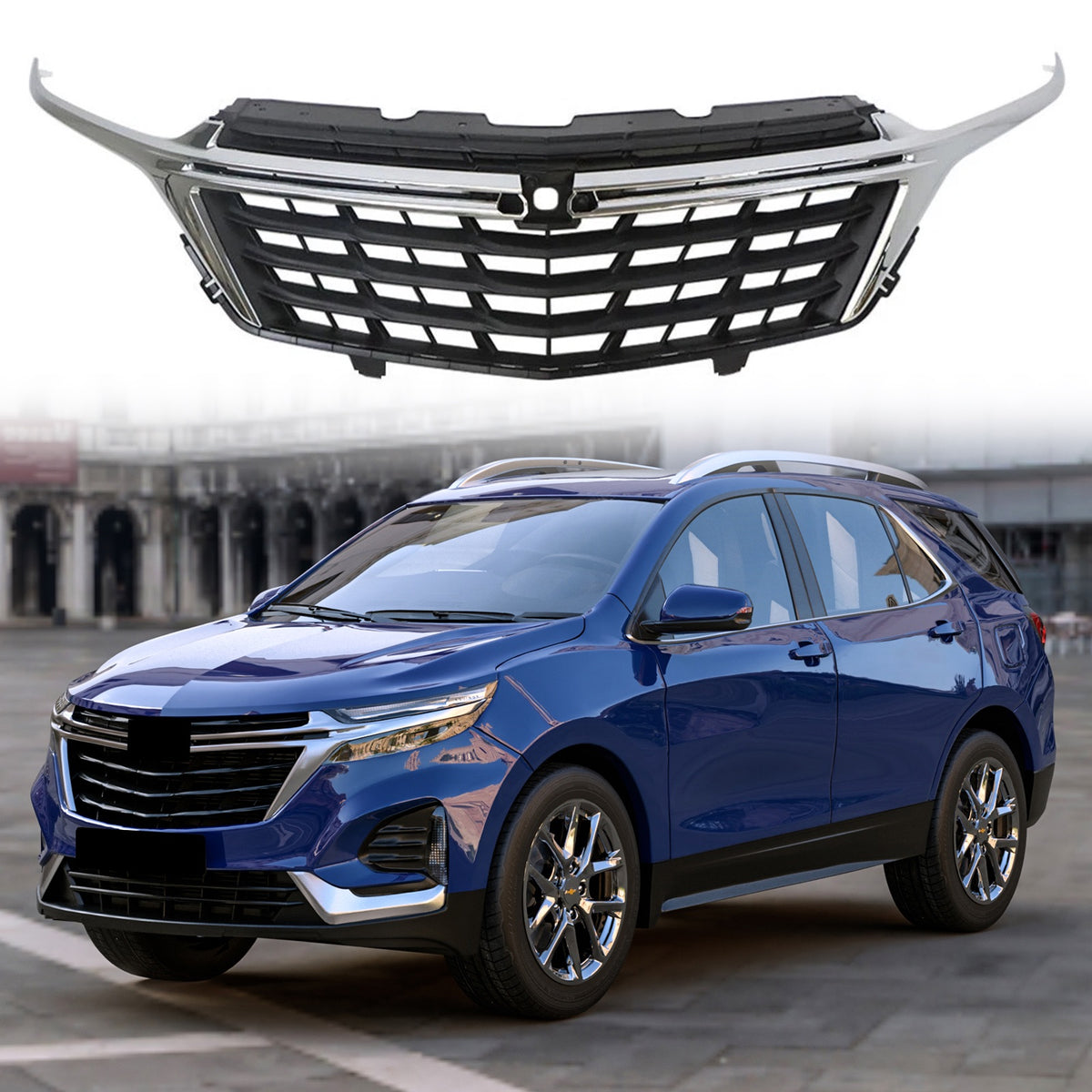 Grille fit 2022 2023 Chevy Equinox Front Bumper Upper Grill Black W/Chrome Trim