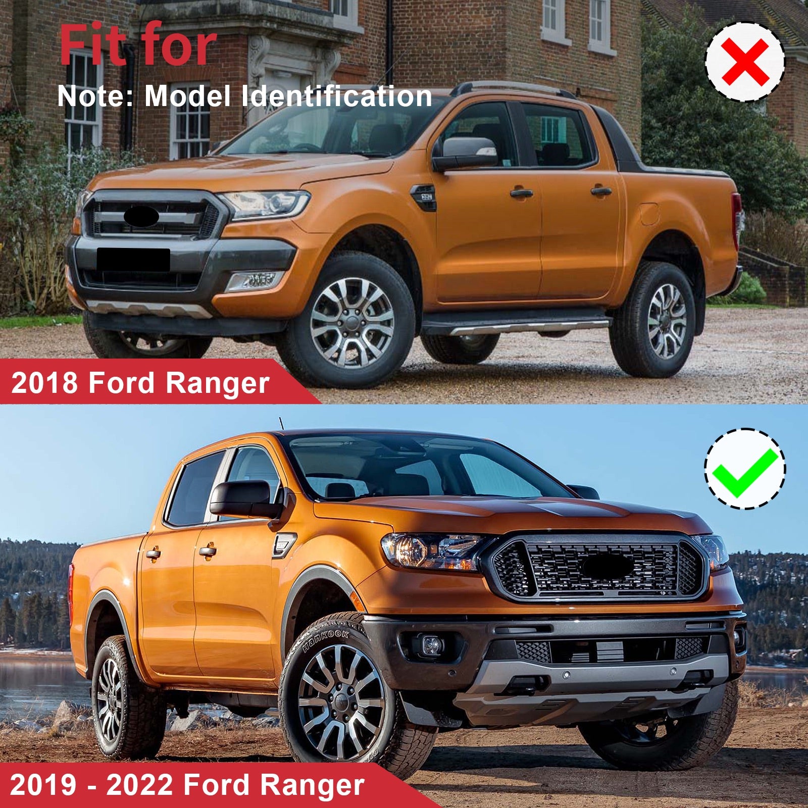 For 2019 2020 2021 2022 Ford Ranger Front Grille Grill KB3B-8350-A Matt Black