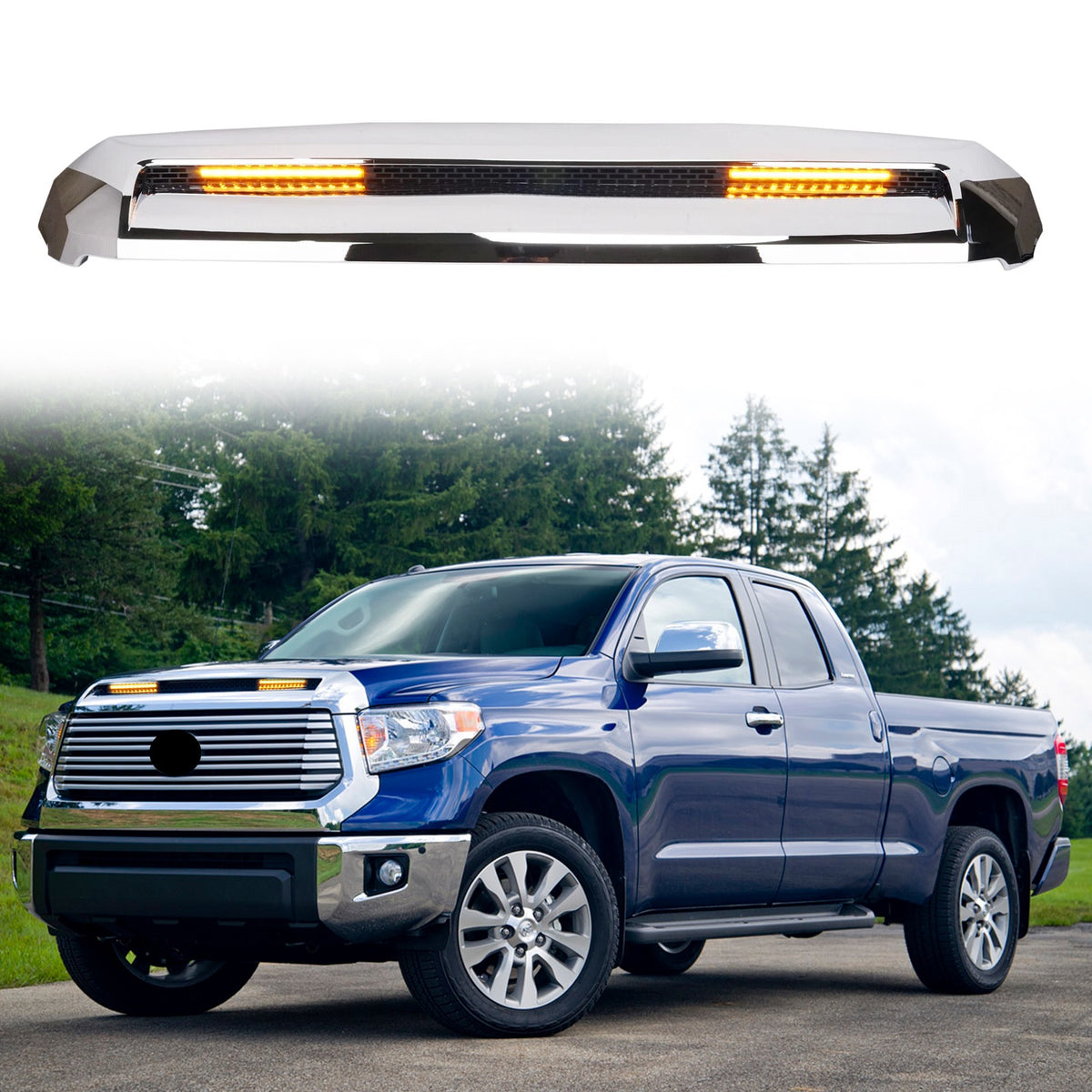 For 2014/2015/2016/2017/2018/2019/2020/2021 Toyota Tundra Front Grille Hood Bulge Molding Scoop Grill W/Light bar