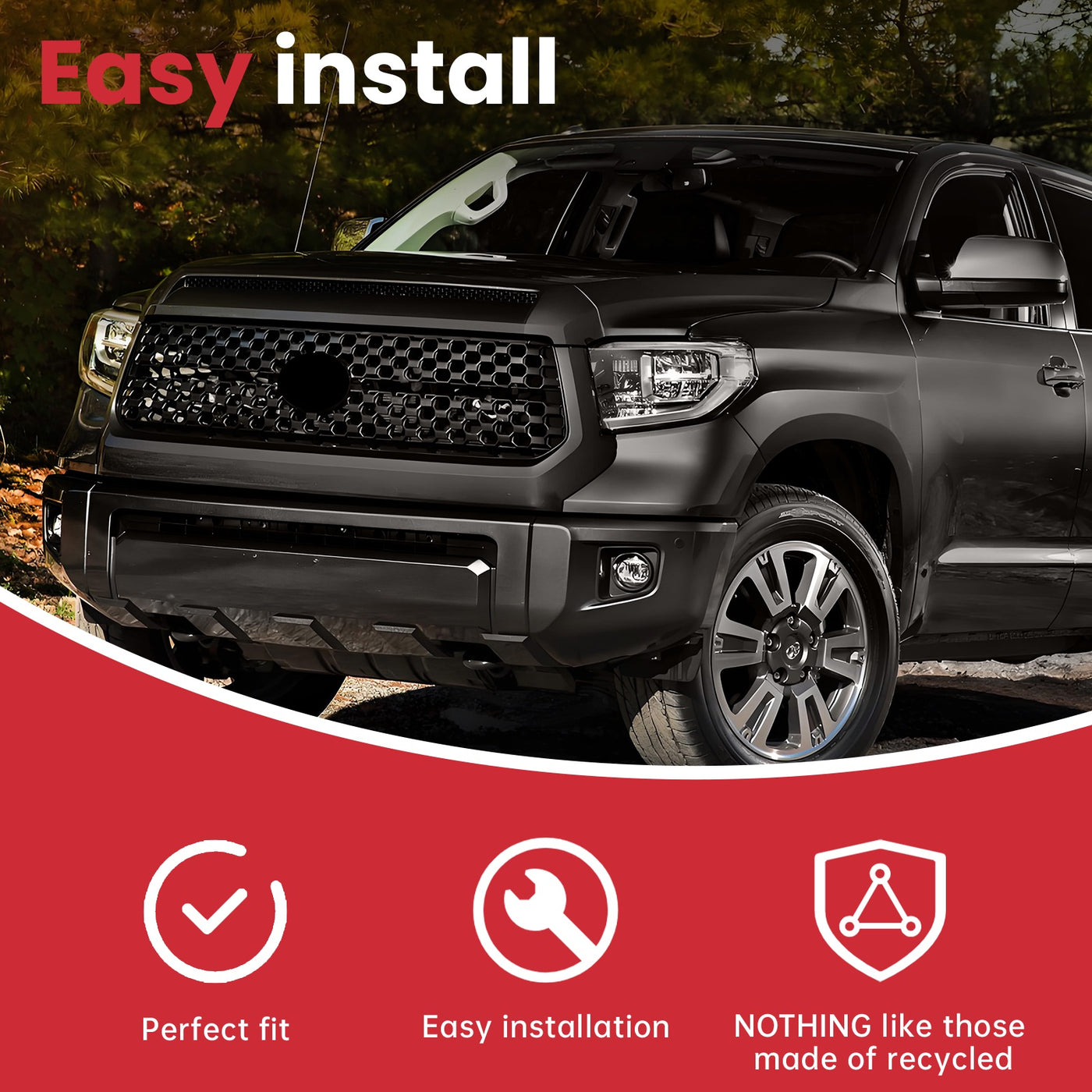 Fit For 2014-2020 Toyota Tundra New Black Front Grille & Hood Bulge Molding Set