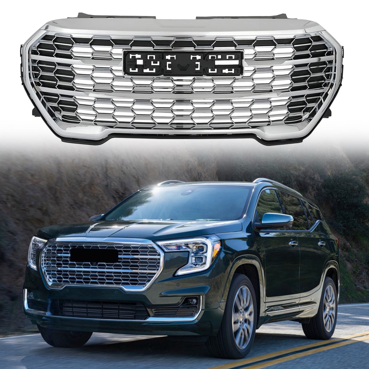 For 2022-2023 GMC Terrain Front Upper Grille Grill All Chrome W/O Camera Hole