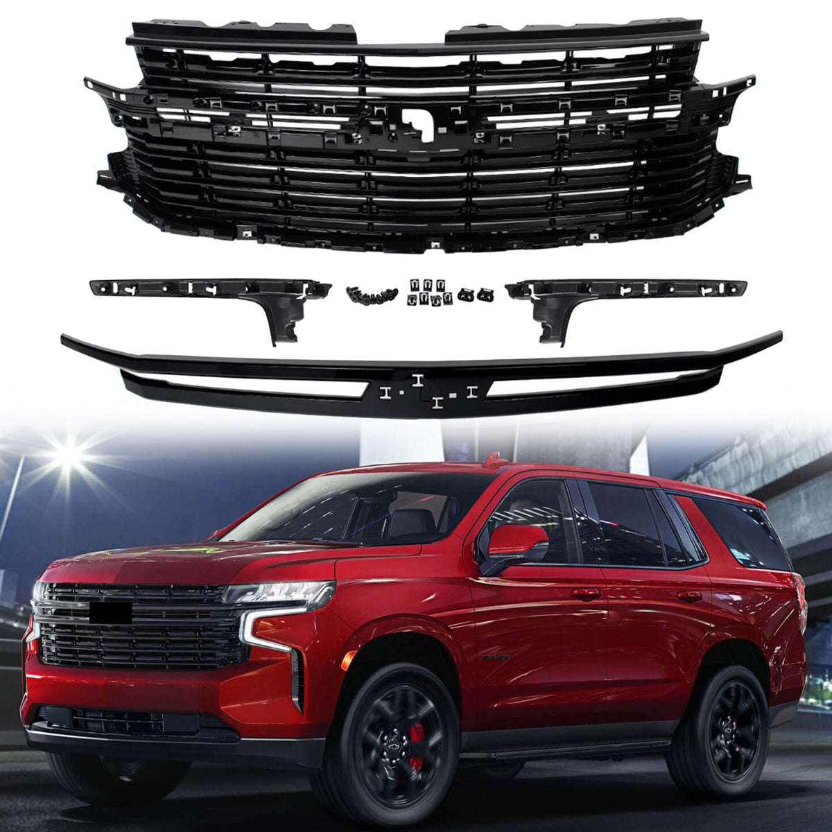 For 2021/2022/2023/2024 Chevrolet Tahoe/Suburban Gloss Black Front Upper Grille Grill Trim