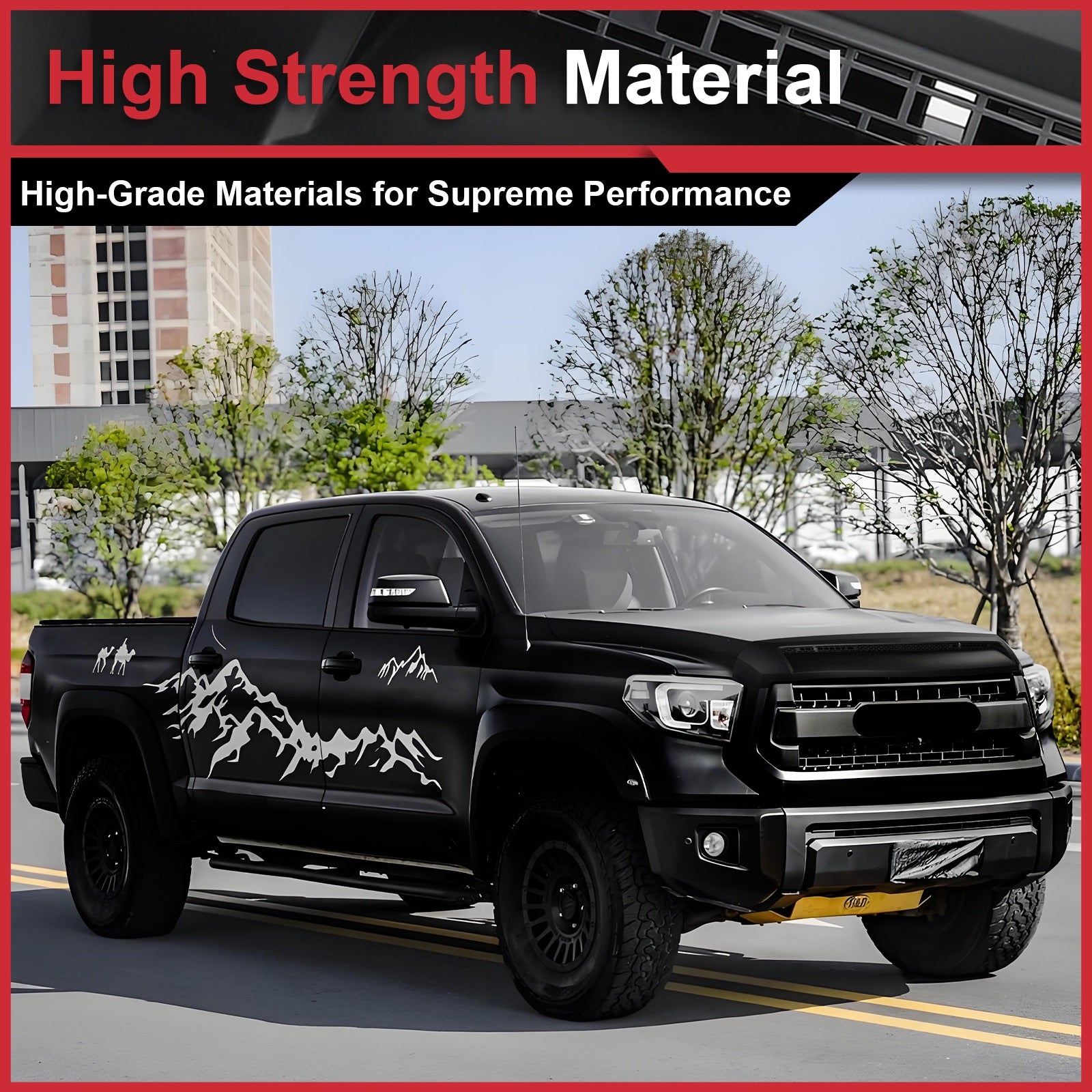 Front Upper Hood Bulge Molding Matte Fit For 2014-2021 Toyota Tundra Black
