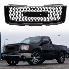 For 2007 2008 2009 2010 2011 2012 2013 GMC Sierra 1500 Gloss Black Denali Front Upper Bumper Hood Mesh Grille