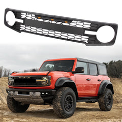 For 2021 2022 2023 2024 Ford Bronco Matt Black Grille Mesh Raptr Style Lights Amber