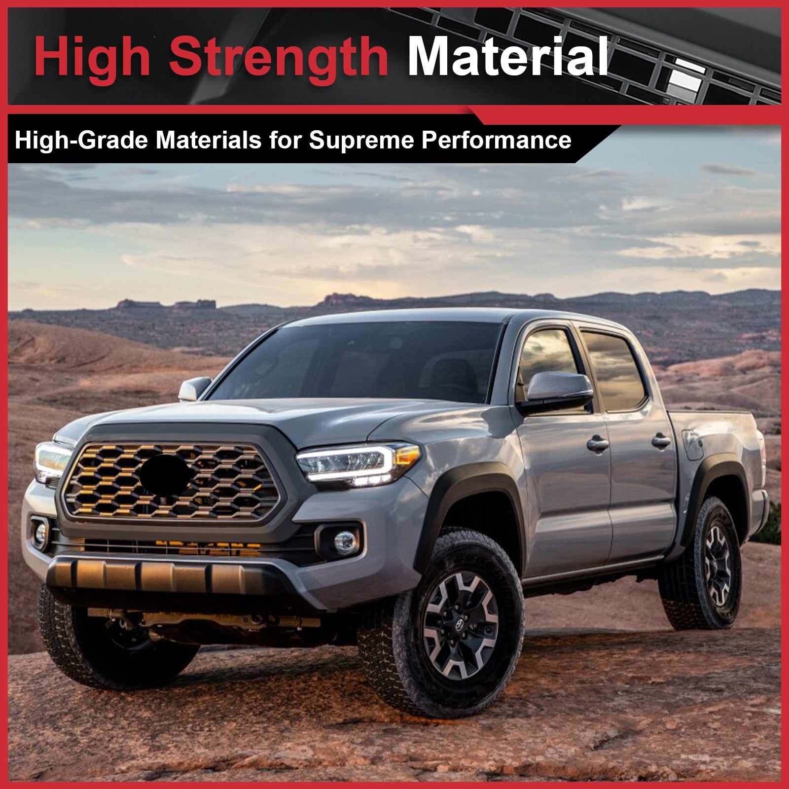 Front Upper Grille Outer Frame Surround Matte Black For 2016/2017/2018/2019/2020/2021/2022 Toyota Tacoma