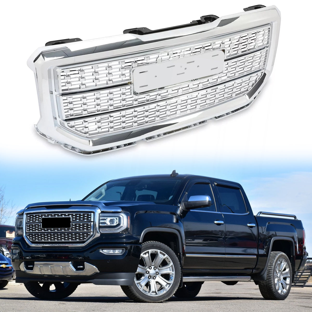 Front Upper Chrome Mesh Grill Fits 2016/2017/2018 GMC Sierra 1500 Grille Denali Style