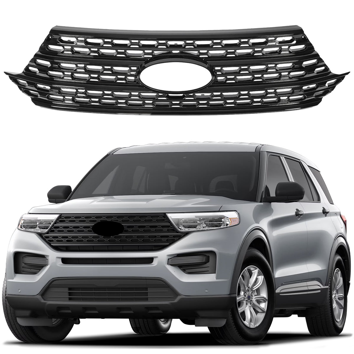 For Ford Explorer Base, XLT 2020/2021/2022/2023/2024 Front Radiator Grille Overlay Cover Black