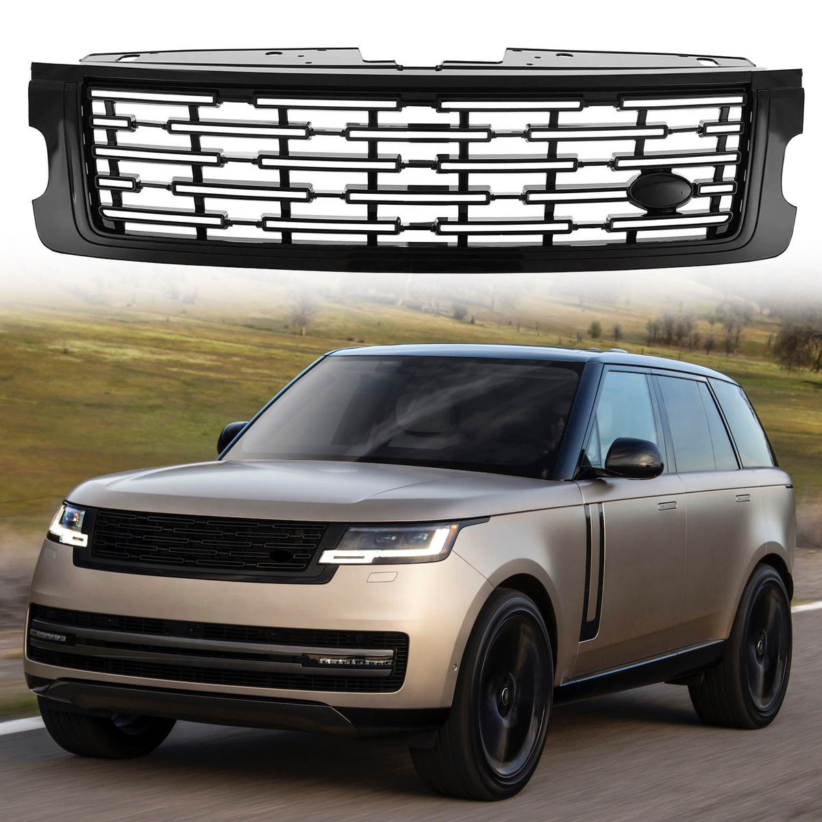For 2018/2019/2020/2021/2022 Range Rover Up To 2023 Gloss Black Front Upper Bumper Grille Grill