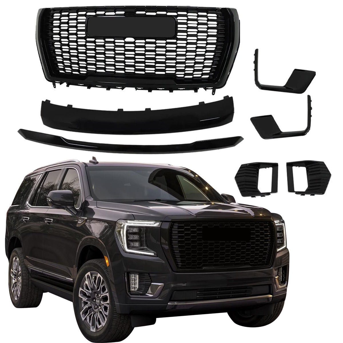 For 2021-2023 GMC Yukon/XL Denali Front Grille Hood Trim Molding Gloss Set 7pcs