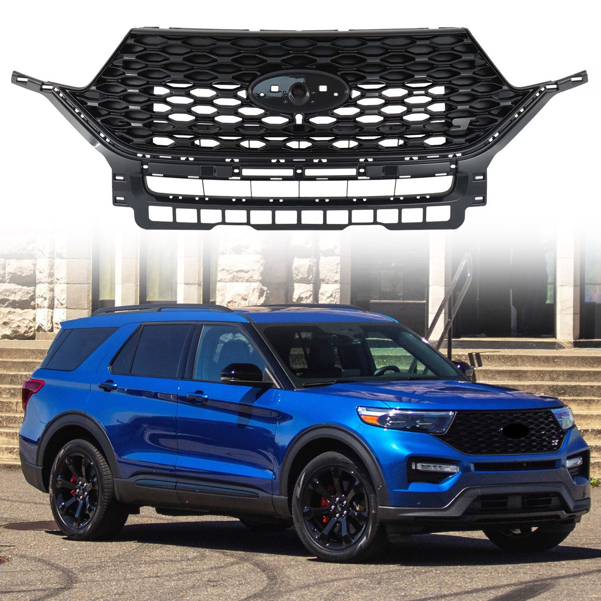 Fit Ford Explorer ST Front Bumper Upper Grille Grill Gloss Black 2020/2021/2022 New