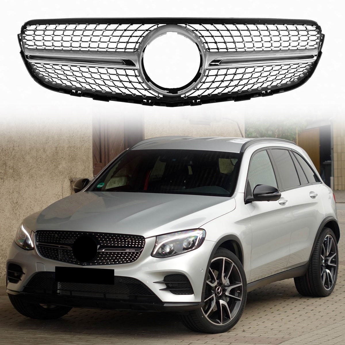 Front Chrome Diamond Grille Grill For Mercedes Benz X253 2015/2016/2017/2018/2019 GLC300 GLC43